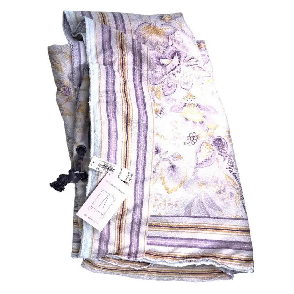 NWT Victoria's Secret Packable Beach Blanket purple floral backpack towel bag